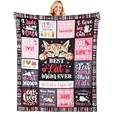 Poekuao Cat Mom Blanket Gift - Funny Themed Fleece Flannel Soft Lightweight Plush for Cat Lovers - Cozy Throw for Couch Bedding Sofa 60"x50"