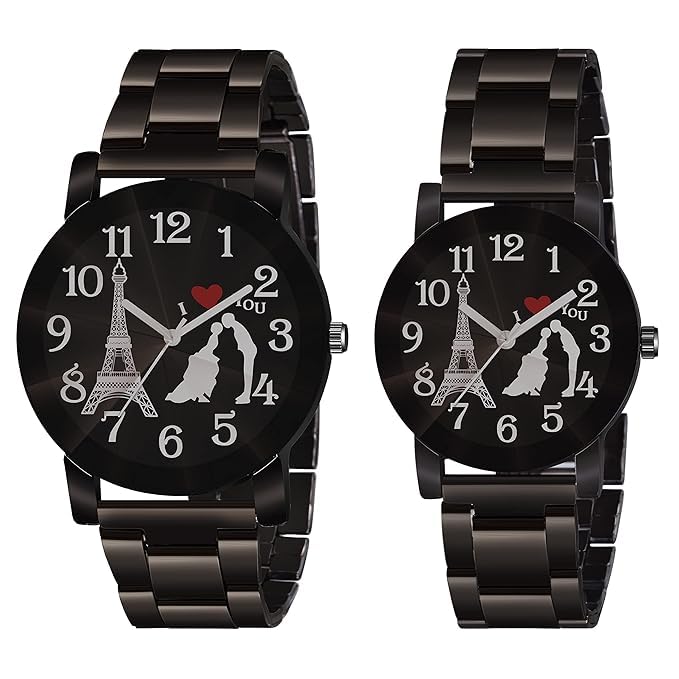3D Glass Dial Round Shape Stainless Steel Strap Analog Cute Love Couple Watch for Men and Women - Combo of 2 (B0CT55DX3D) Amazon Price History, Amazon Price Tracker