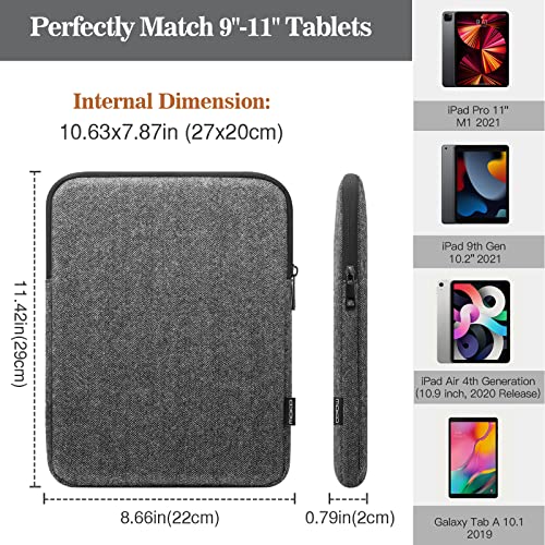 Image of MoKo 9-11 Inch Tablet Sleeve Bag | Fits iPad Air 5 10.9-inch, iPad Pro 11 M2, iPad 10th 10.9, iPad 9 /8 /7th 10.2 and Tab S8 /S9 11-inch, Black & Gray