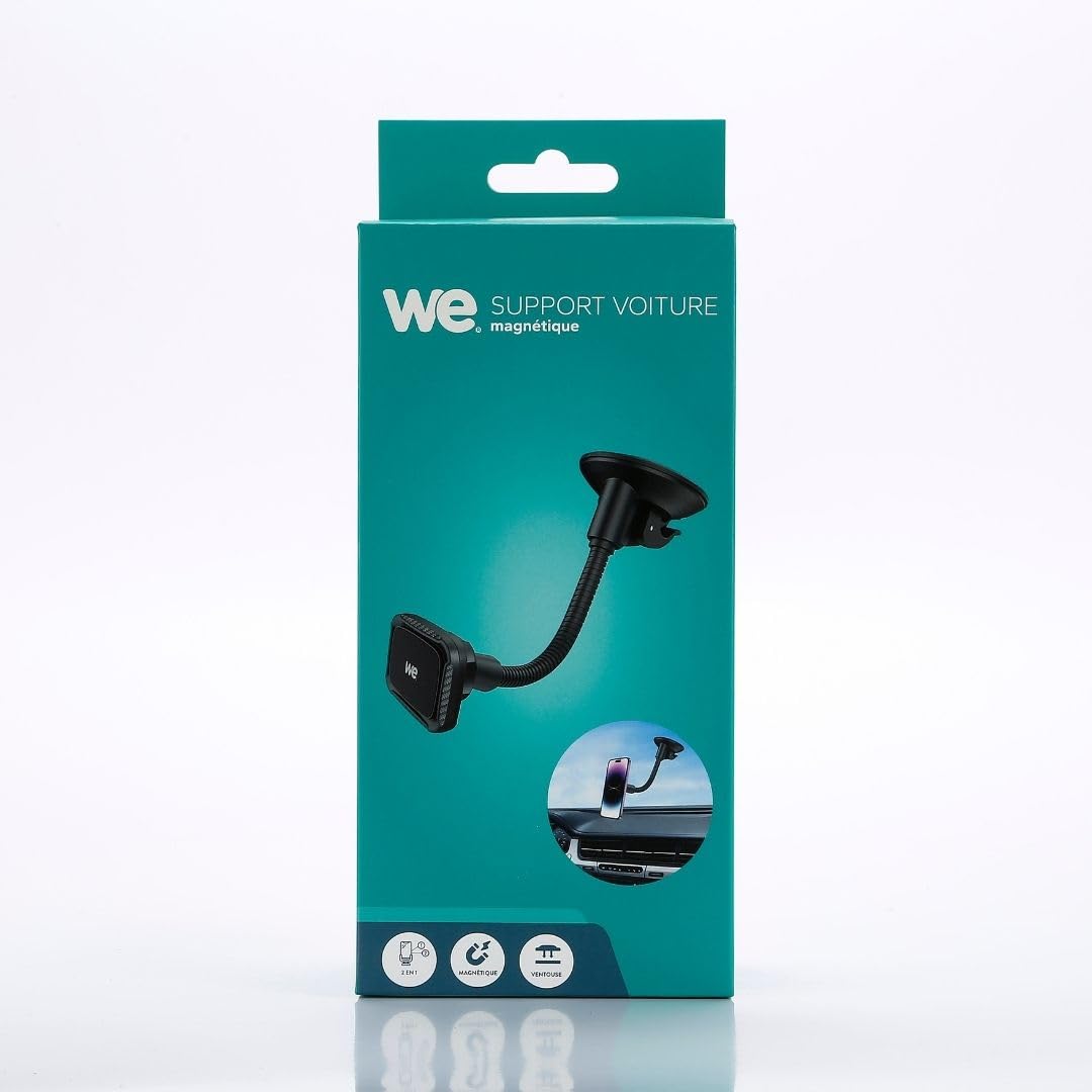 WE Supporto universale per smartphone da auto, fissaggio a ventosa, cruscotto + parabrezza, supporto magnetico, collo d'oca regolabile, girevole a 360°