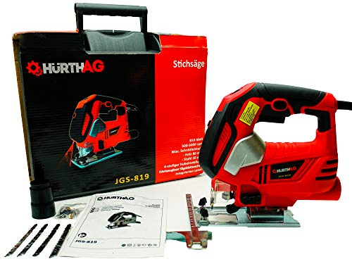 HurthAG 810W Stichsäge, Laser&LED, Holz Schnitttiefe: 80mm, 22mm Hubhöhe, 500-3000SPM, Hocheffizienter Reinkupfermotor, Beide Richtungen 45° Kippen, Transportkoffer Cover