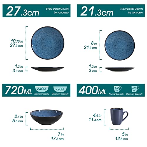 vancasso Bubble Blue Dinner Set, Reactive Glaze Dinnerware Tableware, 16-Piece Dinner Service with 11in Plate, 8in Dessert Plate, 7in Bowl and 380ml Mug, Service for 4 - Image 3