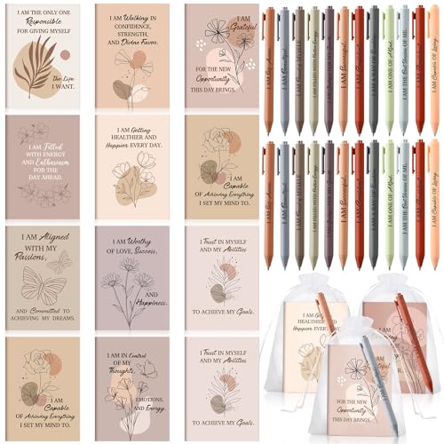 Image of Mooliwe 24 Pcs Positive Affirmation Gift Set Gratitude Notebooks with Pens Small Bags Motivational Encouragement Notepads Daily Affirmations Journal for Women Stress Relief Self Care (Elegant)
