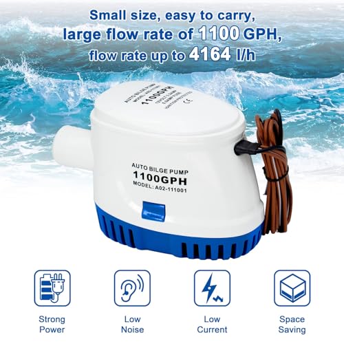 image for Sanuke 1100GPH Automatic Bilge Pumps, 12V Marine Bilge Water Pump with