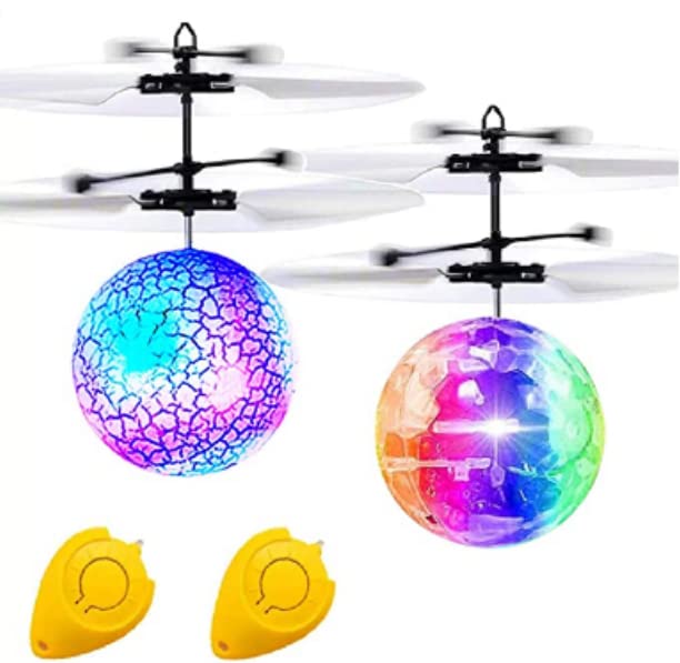 iGeeKid2 Pack Flying Ball Toys, RC Toy for Kids Boys Easter Basket Stuffers Gifts for Kids Holiday Rechargeable Light Up Ball Drone Infrared Induction RC Helicopter with Remote Controller