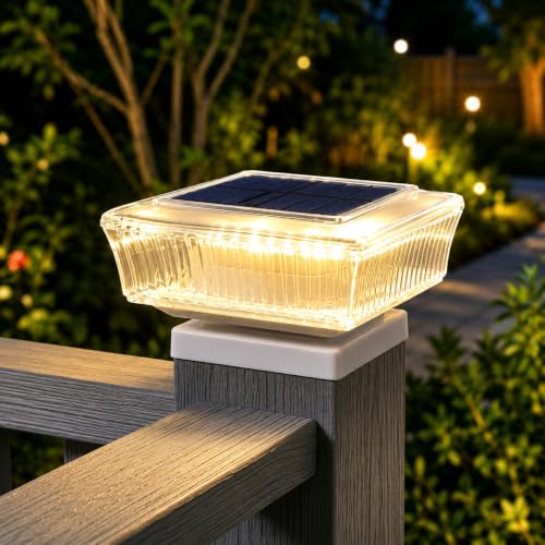 Image of XERGY Solar Powered Modern Design Outdoor Pillar Light | | 1200mAh Battery | Warm White Lighting | Auto ON /Off Dusk to Dawn | Waterproof for Garden, Gate, Balcony, Pathway & Fence Decor (Transparent)