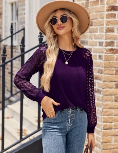 Image of HOTOUCH Women's Lace Long Sleeve Spring Dressy Casual Business Work Trendy Shirts | Womens Tops, School Outfits for Teachers, Boho Tops for Women, Fall Business Casual, Blouses for Women Dressy Casual Western