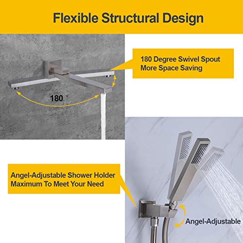 Grifo para bañera de montaje en pared con ducha de mano, grifo moderno de latón macizo con giro de 180°, acabado en níquel cepillado miniatura 3