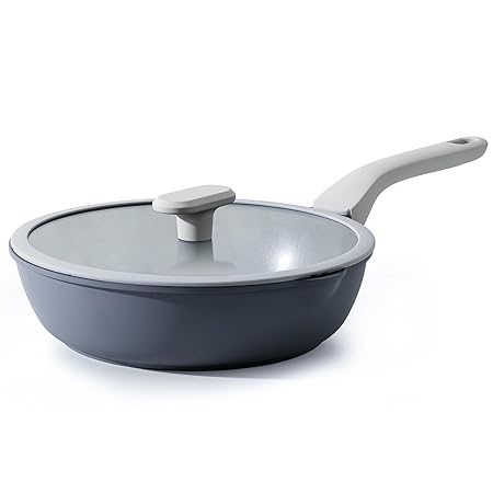 PRICUSIS Nonstick Ceramic Saute Pan with Lid (3.2 qt, 10 inch), Toxin-Free Deep Frying Pan, Versatile Non Stick Frying Pan, Skillet, PTFE, PFOA & PFAS Free, Compatible with All Stovetops.