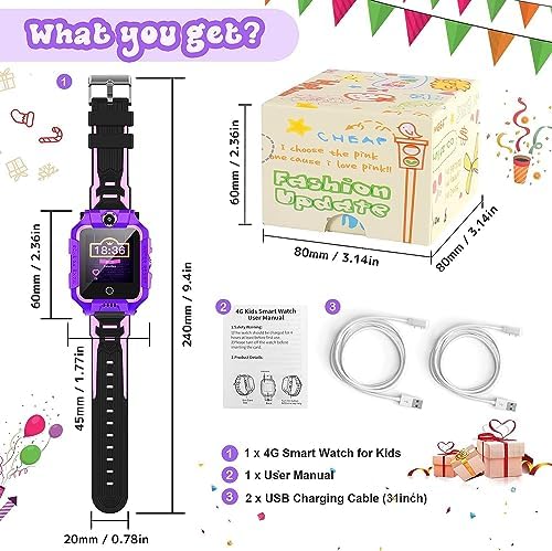 OKYUK Reloj Inteligente GPS 4G para Niños 4-12 años con Llamadas Bidireccionales, SOS, WiFi, Pantalla Táctil Impermeable