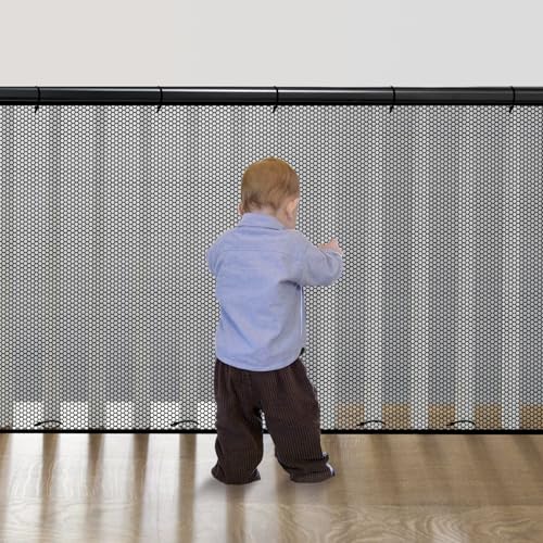 Cupount Banister Guard for Baby- 10ft x 3.3ft Black Safety Mesh Netting for Pets and Kids - Stair Railing Cover for Home