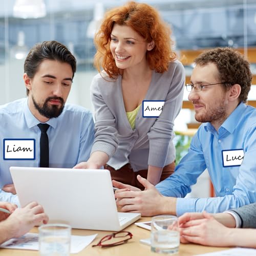 Image of 400 Pcs Blue Name Tags Sticker, 3.5 inchx2.25 inch Blank Name Tags with Blue Border, Plain Name Labels Adhesive Identification Name Badges for School, Office, Meeting, Family Parties, Mailing
