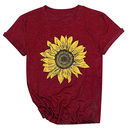 Yigghn Camiseta de verano para mujer, cuello redondo, manga corta, estilo urbano, informal, de manga corta, cómoda y cómoda, para verano, tallas grandes, rojo, S