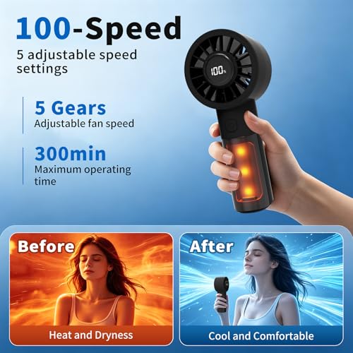 Image of Mini Fan with Night Light, Portable Handheld Rechargeable Fan, 5 Speed Personal Cooling Fan, Quiet USB Desk Fan for Bedroom Sleep, Office, Travel, Outdoor, Vacation,Summer Essentials