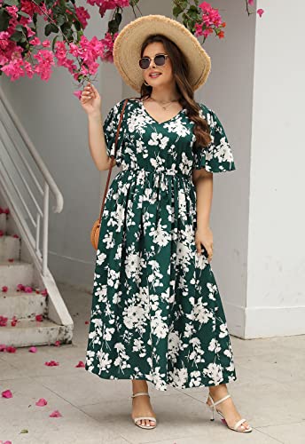 Image of Nemidor Womens Plus Size Maxi Dress Summer Boho Sundress Floral Print Flared Casual Long Dresses with Pocket