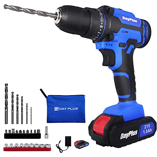 Cordless Drill Driver Kit, 21V Impact Drill Set w/Lithium-ion Battery/Charger, 350 In-lb Torque, 3/8