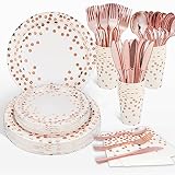 Radosnya Rose Gold Party Supplies, Rose Gold Birthday Plates, Serves 16, Paper Plates and Napkins, C