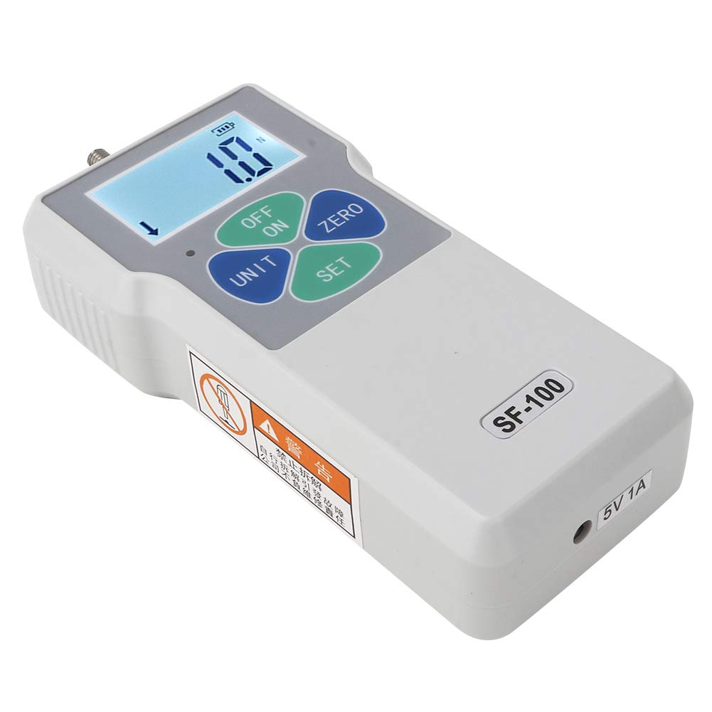Digitales Kraftmessgerät SF-100 Tragbares Druck- und Zugmessgerät Digitales Kraftmessgerät 100N 100-240V, Einheitenanzeige: Lb, Kg, N(EU plug)
