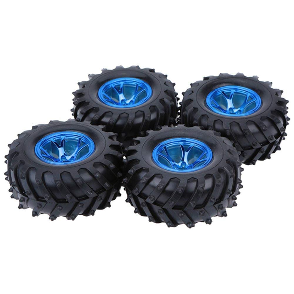 KINGCOO 4Pcs 125mm Pneus en Caoutchouc,RC Monster Truck Pneus Roues en Plastique pour 1/10 RC Voitures de Crawler Camions Truggy pour HSP HPI Tamiya Kyosho (Y-Formée Bleu)