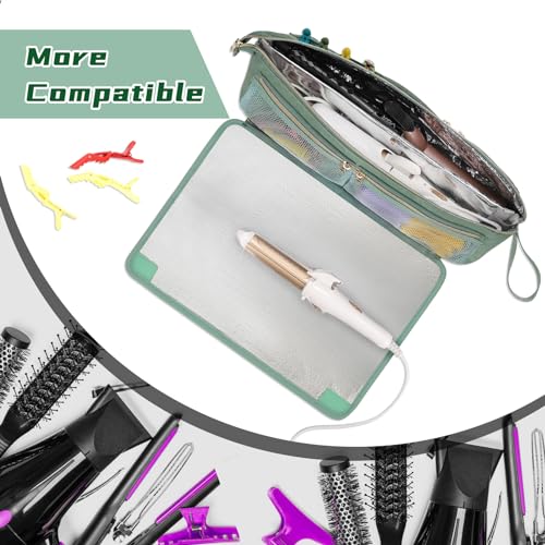 Ethereal-2-in-1-Hair-Tools-Travel-Bag-and-Tinfoil-Heat-Resistant-Mat-for-Flat-Irons-Straighteners-Curling-Iron-and-Haircare-Accessories-Hot-Hair-Styling-Tool-Organizer-with-Pockets-Green