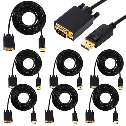 Image of 6 Pack Displayport to Vga Cable 6 ft Gold Plated Dp to Vga Adapter with Chip for Computer Laptop PC Monitor Projector HDTV, Not Bidirectional, Not Compatible with USB
