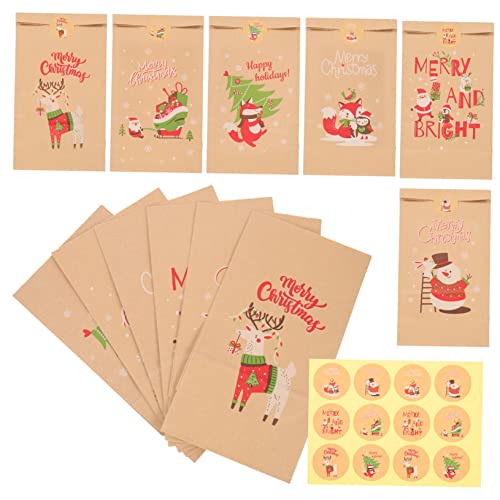 Ipetboom 1 Juego Bolsa De Papel De Fiesta Pequeña Navidad Alegre Golosinas Cajas Contenedor De Dulces Embalaje De Galletas Papel Kraft