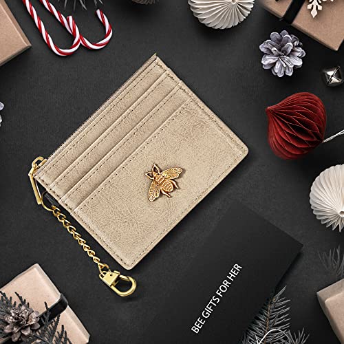 Image of SEAVILIA Card Holder Keychain Wallet for Women with ID Window RFID Coin Purse Bee Gifts Slim Minimalist Small Wallet
