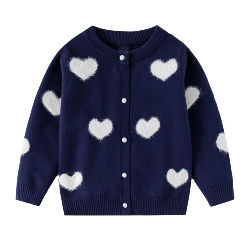 Image of CM-Kid Girl's Knit Sweater Cardigan Heart Long Sleeve Button Up Jacket Coat
