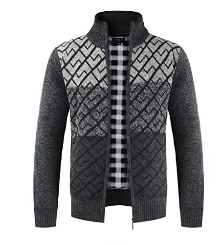 Gioberti Men's Full Zip Block Design Cardigan Sweater with Soft Brushed Flannel Lining