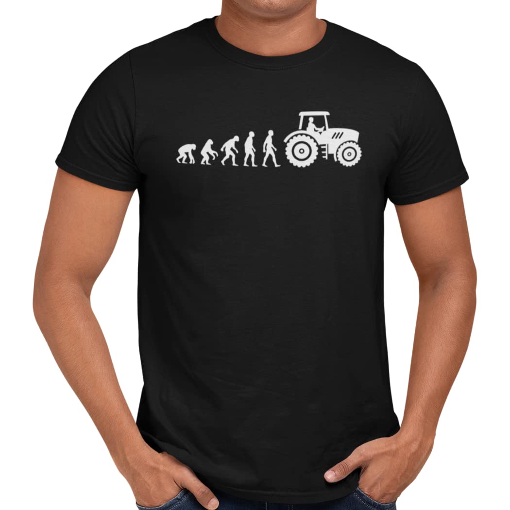 Getting Shirty Unisex Black Tractor Evolution Funny Farmer Farming Tractors T-Shirt (3Xl)