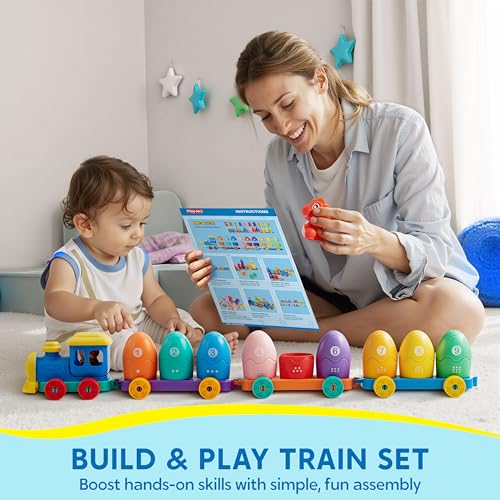 Image of Play-Act Learning Toy for Toddlers 1 2 3 Years Old, Counting, Matching & Sorting Montessori Learning Dinosaur Train Including 9 Dinosaurs, Birthday Gift for Baby Boys Girls