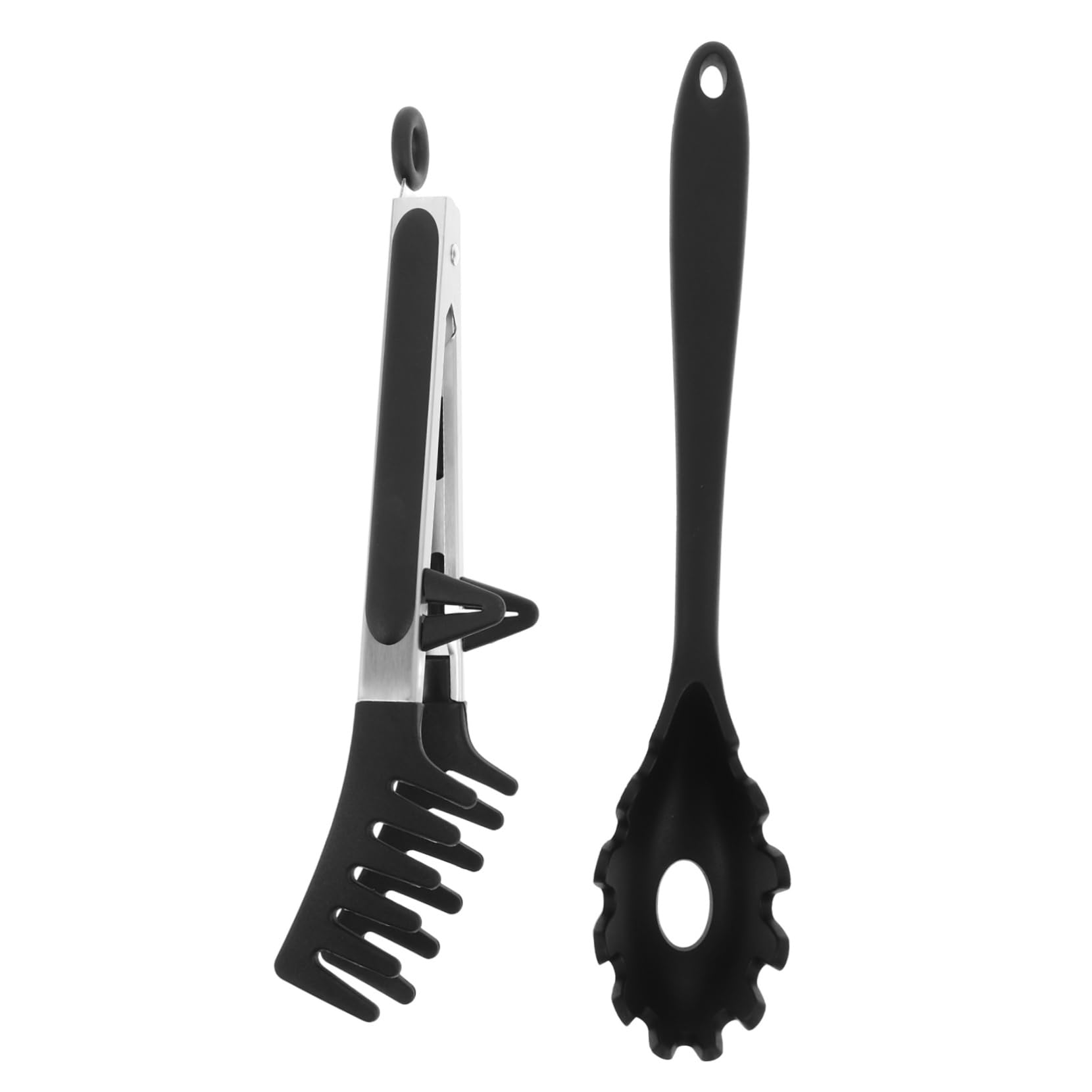 STOBAZA 1 Set Silicone Spaghetti Server And Pasta Tong Set Heat Resistant Non-stick Noodle Spoon And Food Clip For Cooking Kitchen Utensils Black