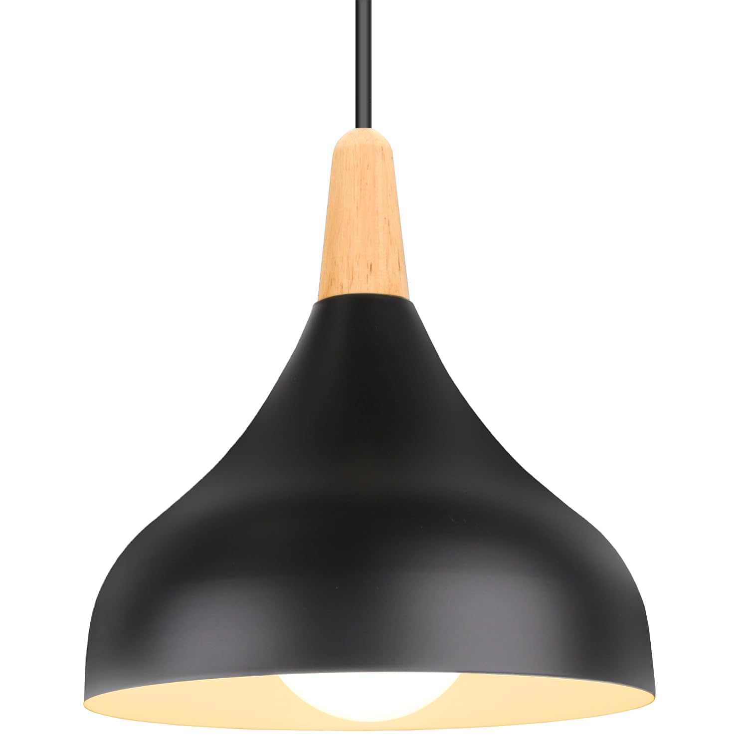 Idegu Black Retro Pendant Ceiling Light Modern Drop Style Hat Lampshade E27 Ceiling Light Retro Light Fixture In Metal Wood Pendant Lamp For Bedroom, Dining Room, Kitchen, Φ 20 Cm (Black)