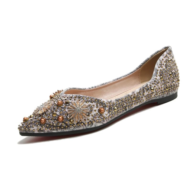 Women's Rhinestone Flats Fashion Pointed Toe Pearl Diamond Low Heel Dress Wedding Flats Work Business Casual Flats Shoes3