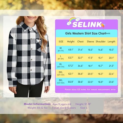 Image of SELINK Girls Long Sleeve Flannel Buffalo Plaid Button Down Shirt