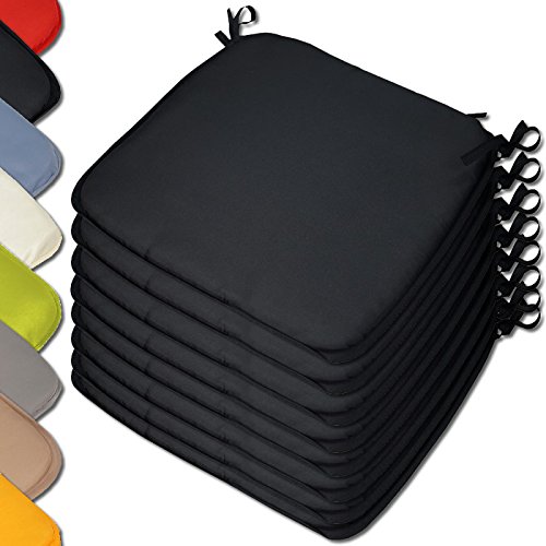 Beautissu 8er Set gepolsterte Stuhlkissen Sitzkissen - 2cm dick - mit 4 Befestigungsbändern - schwarz - viele Farben erhältlich