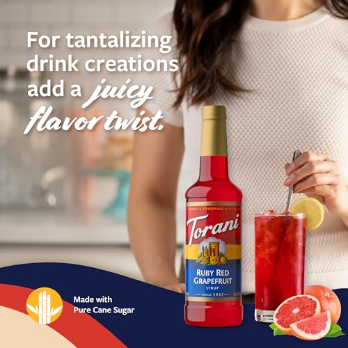 Image of Torani Ruby Red Grapefruit Syrup for Drinks, Flavoring for Sodas and Cocktails, Pump Included, 25.4 Oz
