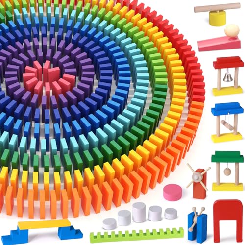 1000pcs Domino en Bois Montessori Blocs de Construction Jeu de Domino Jeux de Course Jouet Classique Jouet à Empiler Jeux de Tuiles Jeu D'exploration Jouets...