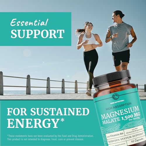 Image of Magnesium Malate 1500MG | Energy & Nervous System Support | 300MG Elemental Mag Per Serving | High Absorption Magnesium Malate Capsules with VIT B6 + Black Pepper | Non-GMO | 90 Ct (1 Month Supply)