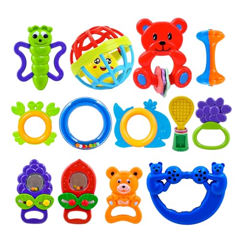 Image of WISHKEY Plastic Colorful Non Toxic BPA Free Shake & Grab Rattles and Soothing Teethers for Babies & Infants, Early Age Toys for Kids (Pack of 13, Multicolor)