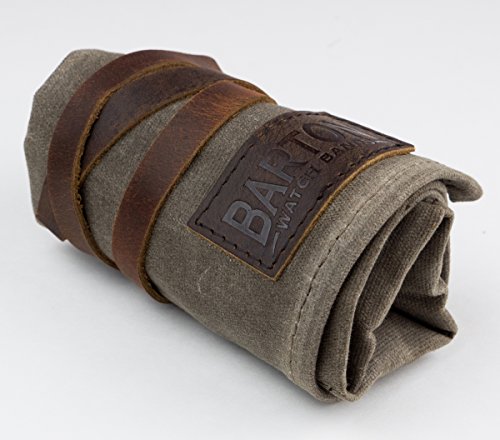 Image of BARTON WATCH BANDS Canvas Watch Roll Travel Case - Waxed Canvas Watch Pouch & Band Storage - Ideal for Travelling or Home Use, Carrier Case & Travel Roll.