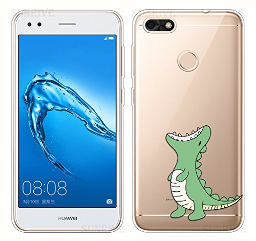 Sunrive Funda para Huawei Y6 Pro 2017 / P9 Lite Mini, Silicona Funda Slim Fit Gel Transparente Carcasa Case Bumper de Impactos y Anti-Arañazos Espalda Cover(TPU Dinosaurio) + 1 x Lápiz óptico