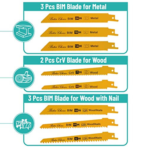 Bates- Reciprocating Saw Blades, 8 Pack, 6 inch, Saw Blade, Reciprocating Saw Blades Wood, Reciprocating Saw Blades Metal, Saw Blades Reciprocating Saw, Metal Cutting Reciprocating Saw Blades