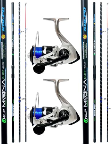  Combo Pesca Kolpo Surf Casting 2 Canne tre sezioni 2 Mulinelli con Filo spigole, orate, serra