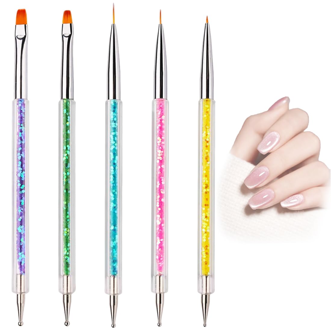 5pcs nail art brush set, nail art brush set, nail art dual tip dotting brush, gel nail brush for DIY nail art designs