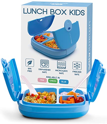 Umami All-in-1 Bento Box for Kids, Ice-pack & Utensils Included, 100% Leakproof & BPA free, Parents' favorite Lunch Box Kids (Blue, 27 oz)