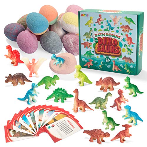 Bath Bombs with Dinosaur Toys (16 Packs), Fizzy Bubble Bath Bombs with Surprise Toy Inside, Natural Essential Oil SPA Bath Fizzies Set, Boys Girls Kids Birthday Holiday Gift Set
