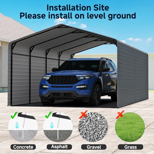 Image of 12x20FT Heavy Duty Metal Carport,Outdoor Garage with Metal Side Panels, Enclosed Car Ports with Heavy Duty Steel Frame and Galvanized Roof for Cars and Boats, Equipment Storage,Tools, Gray