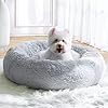 Calming Small Dog Bed, Donut Fluffy Anti-Anxiety Round Washable Cute Bed, Plush Cozy Cuddler Warming Soft Comfort Pet Bed for Small Medium Dogs Cats, 20inch,Light Grey
