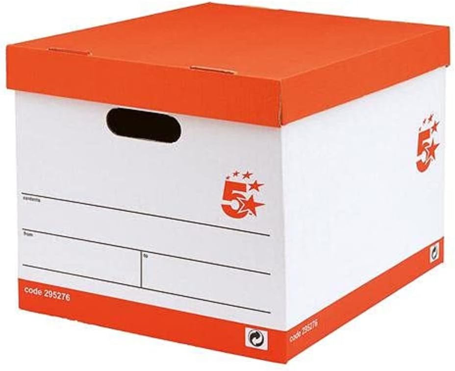 – Archive Boxes with Lids and Handles (10 Pack), 321x392x291mm Red/White Storage Box Strong Cardboard Storage Solution